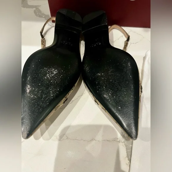 Like New Gucci GG Monogram Horsebit Slingback Flats pointed Size 37.5 - Picture 7 of 15